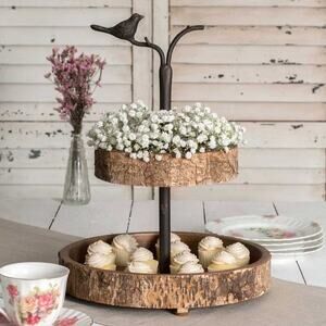 NIB CTW Home Collection Bird and Birch Two Tiered Tray Rustic Farmhouse Wood